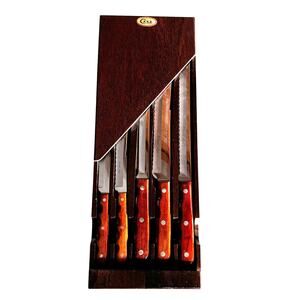 Vintage Case kitchen knives set of 5 in original wooden storage box Miracle Edge